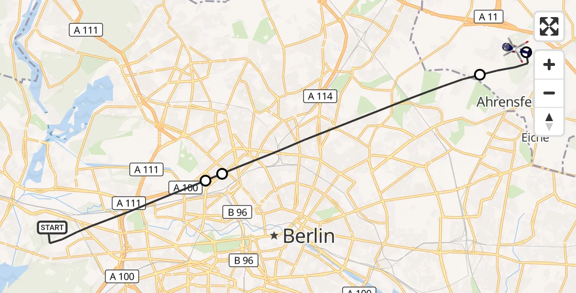 Flugroute Polizeihubschrauber Berlin - Ahrensfelde Hubschrauberlandeplatz, 13 September 2026, 11:12