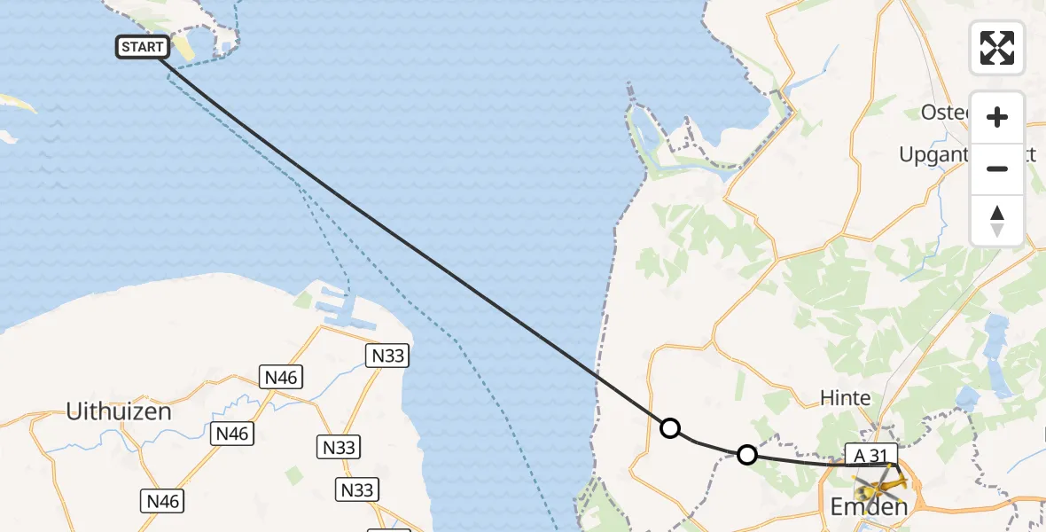 Flugroute Ambulanzhubschrauber Noordzee - Emden, 13 September 2026, 11:18