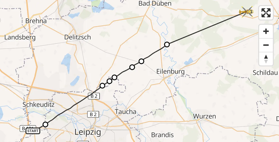 Flugroute Rettungshubschrauber Schkeuditz - Trossin, 13 September 2026, 11:20