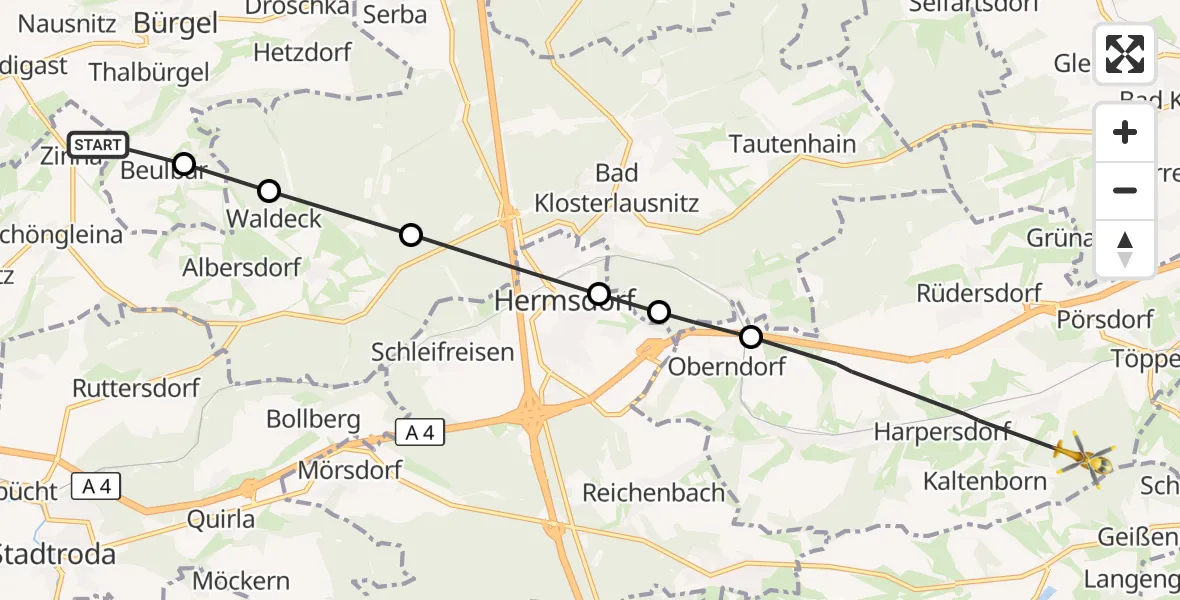Flugroute Rettungshubschrauber Schöngleina - Kraftsdorf, 13 September 2026, 11:21