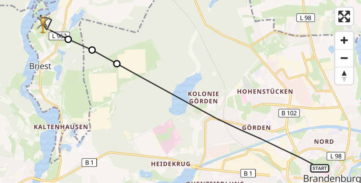 Flugroute Rettungshubschrauber Brandenburg an der Havel - Havelsee, 13 September 2026, 11:24