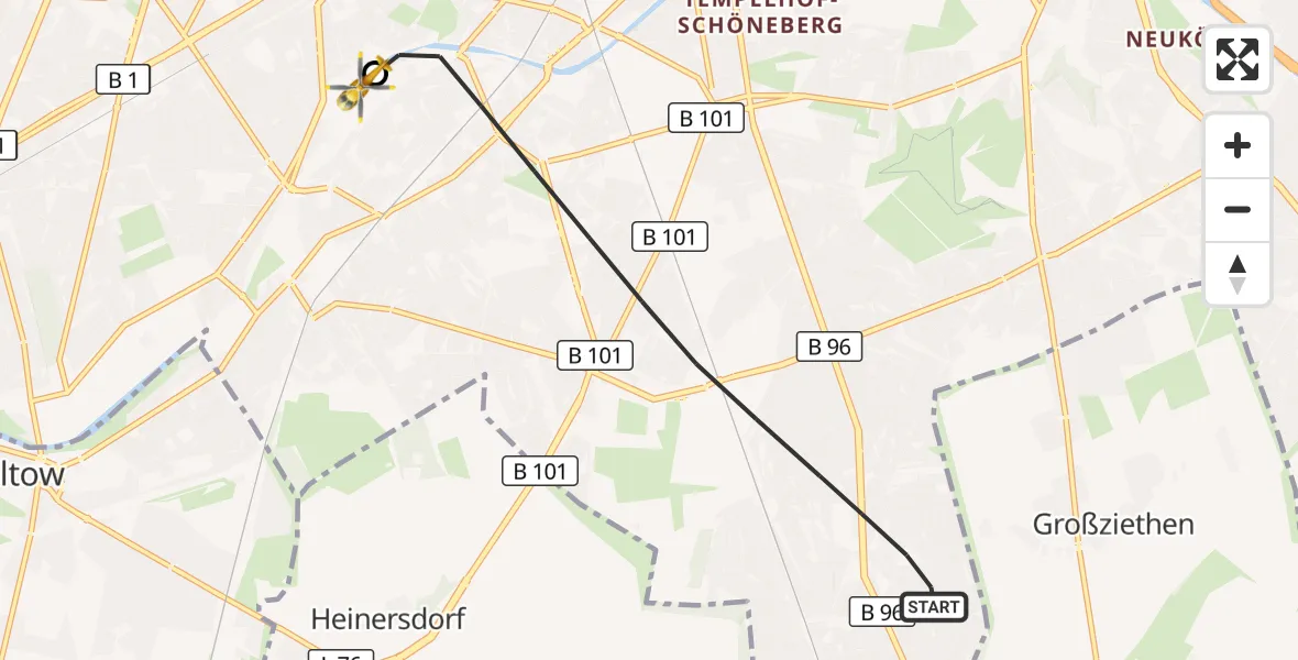 Flugroute Rettungshubschrauber Berlin - Charité Clinic Benjamin Franklin Campus, 13 September 2026, 11:32