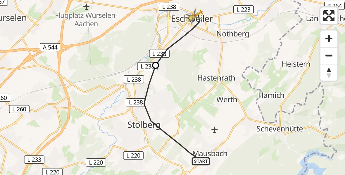 Flugroute Rettungshubschrauber Stolberg (Rhld.) - Eschweiler, 13 September 2026, 11:36