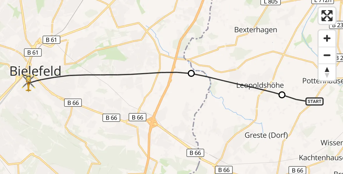 Flugroute Rettungshubschrauber Lage - Bielefeld, 13 September 2026, 11:38