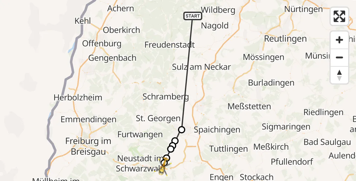 Flugroute Ambulanzhubschrauber Altensteig - Löffingen, 13 September 2026, 11:43