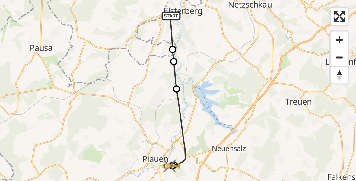 Flugroute Rettungshubschrauber Elsterberg - Helios Clinic Plauen, 13 September 2026, 11:44