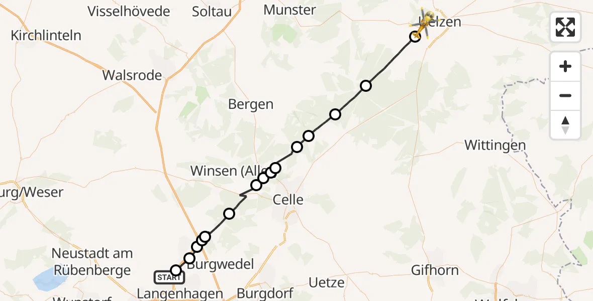 Flugroute Rettungshubschrauber Flughafen Hannover - Uelzen, 13 September 2026, 11:45