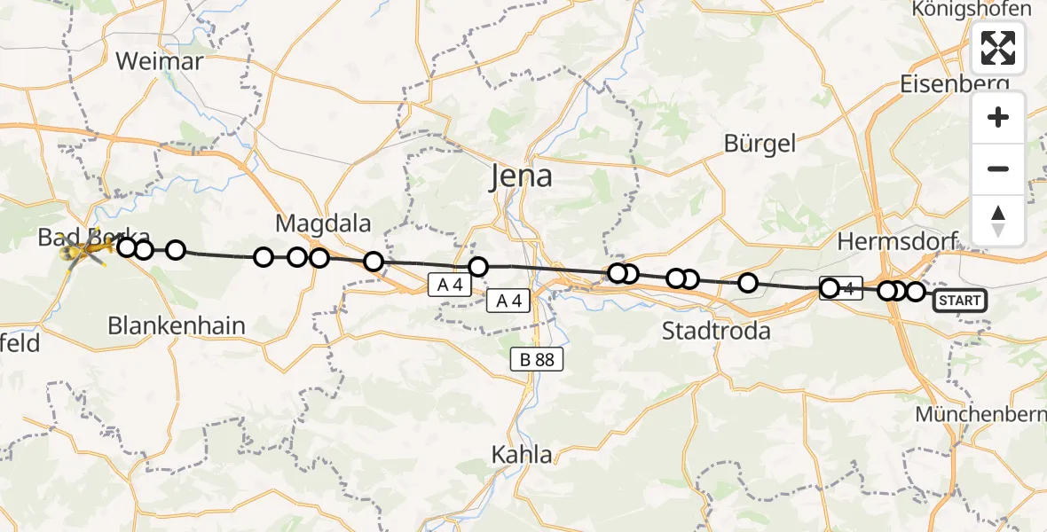 Flugroute Rettungshubschrauber Kraftsdorf - Bad Berka, 13 September 2026, 11:48
