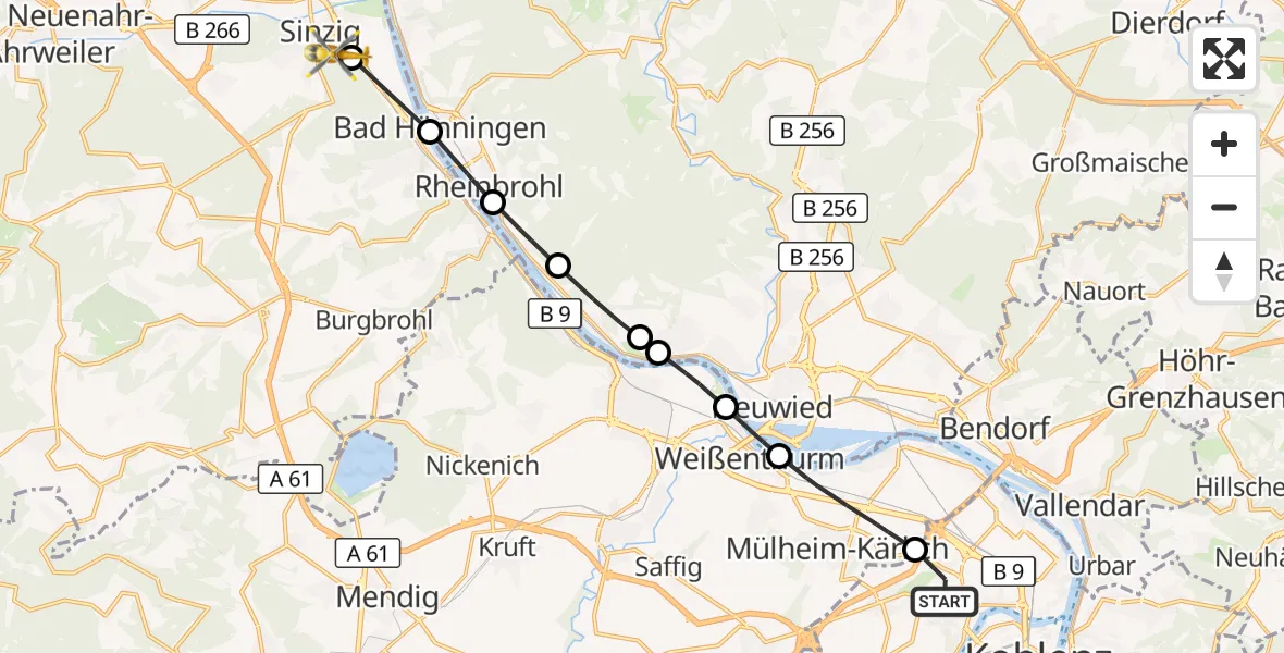 Flugroute Rettungshubschrauber Koblenz - Sinzig, 13 September 2026, 11:53