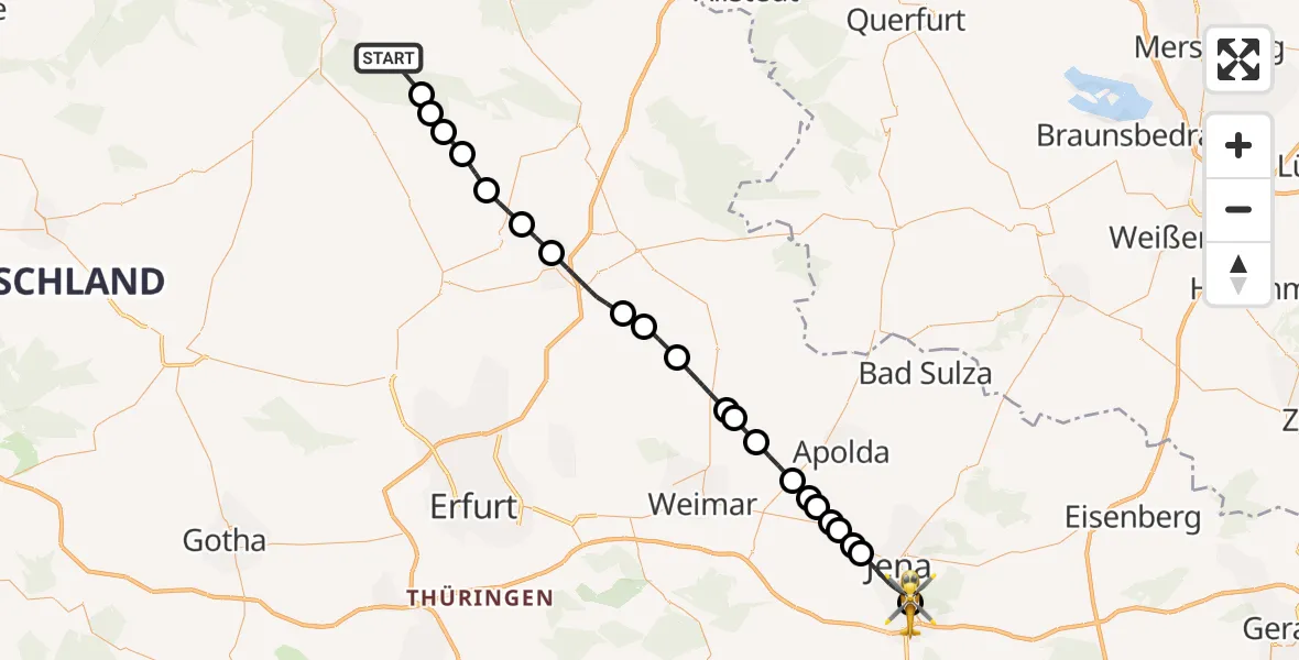Flugroute Ambulanzhubschrauber Sondershausen - Lobeda Hubschrauberlandeplatz, 13 September 2026, 11:56
