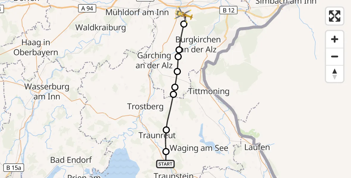Flugroute Rettungshubschrauber Nußdorf - Altötting, 13 September 2026, 11:58