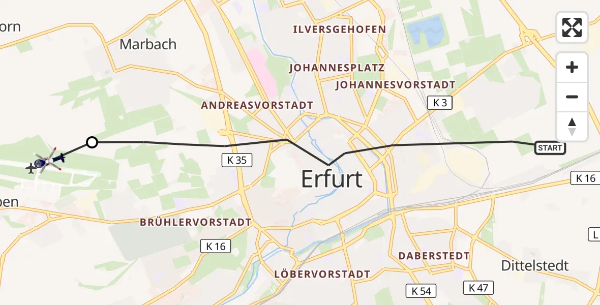 Flugroute Polizeihubschrauber Erfurt - Erfurt-Weimar Flughafen, 13 September 2026, 12:03
