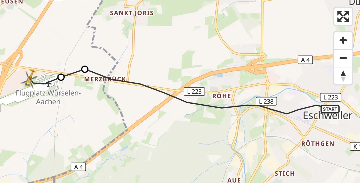 Flugroute Rettungshubschrauber Eschweiler - Aachen-Merzbrück Flughafen, 13 September 2026, 12:07
