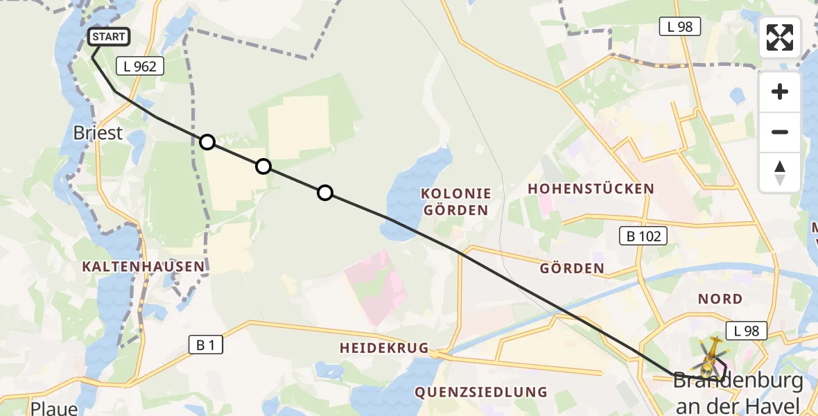 Flugroute Rettungshubschrauber Havelsee - Brandenburg an der Havel, 13 September 2026, 12:14