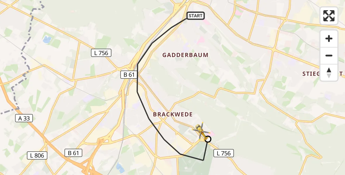 Flugroute Rettungshubschrauber Bielefeld - Luftrettungszentrum Bielefeld, 13 September 2026, 12:15