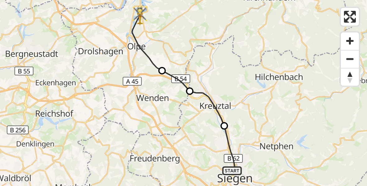 Flugroute Rettungshubschrauber Siegen - Olpe, 13 September 2026, 12:27