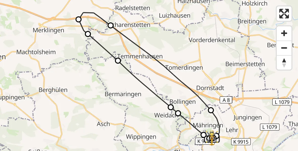 Flugroute Rettungshubschrauber Ulm Military Hospital Emergency - ADAC Air Rescue Station Ulm (Christoph 22), 13 September 2026, 12:41