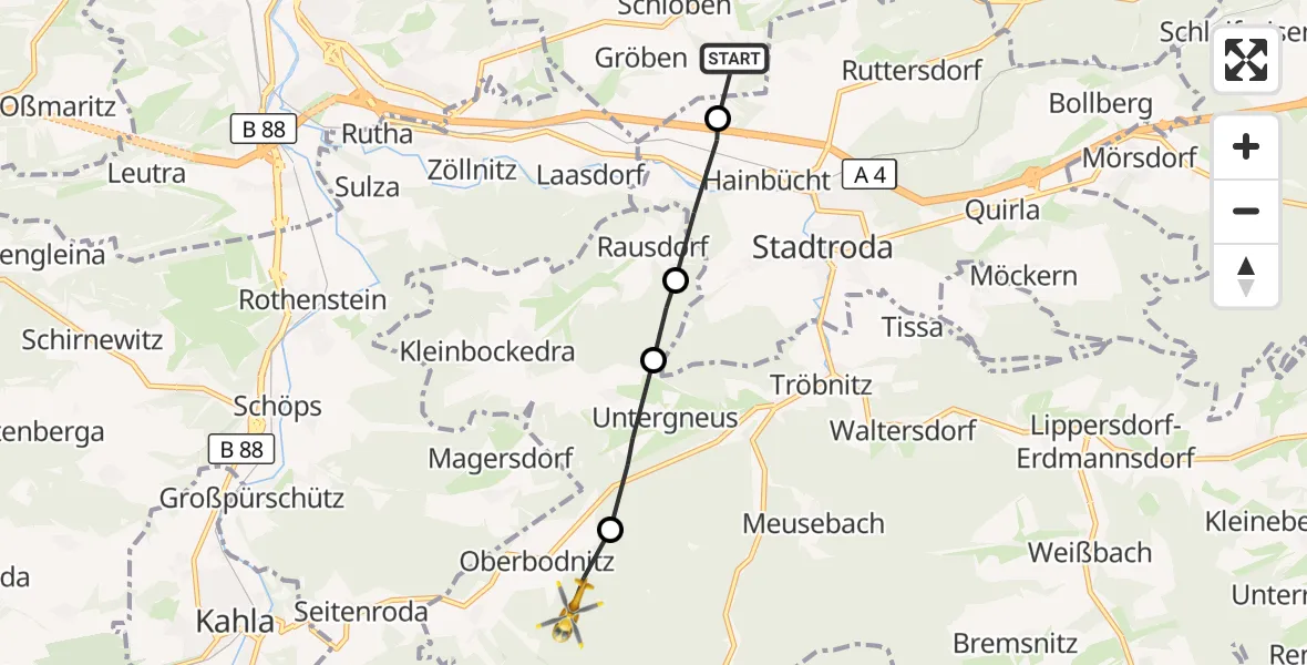 Flugroute Rettungshubschrauber Schlöben - Oberbodnitz, 13 September 2026, 12:46