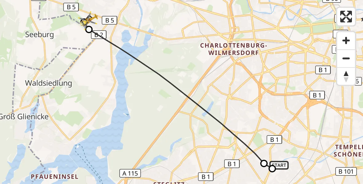 Flugroute Rettungshubschrauber Charité Clinic Benjamin Franklin Campus - Berlin, 13 September 2026, 12:56