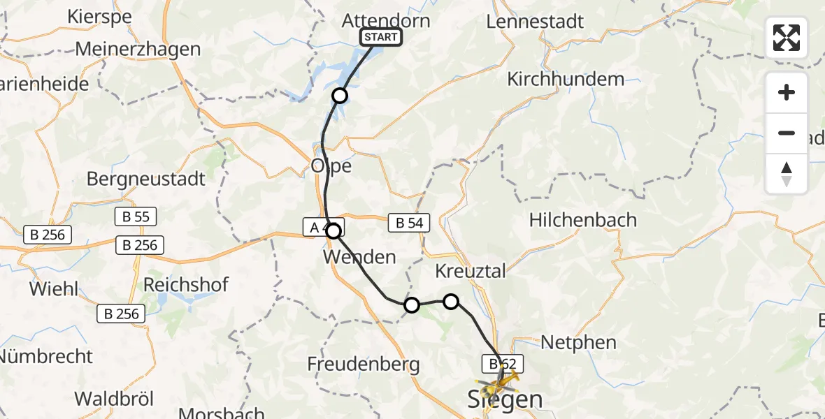Flugroute Rettungshubschrauber Attendorn - Siegen, 13 September 2026, 12:58