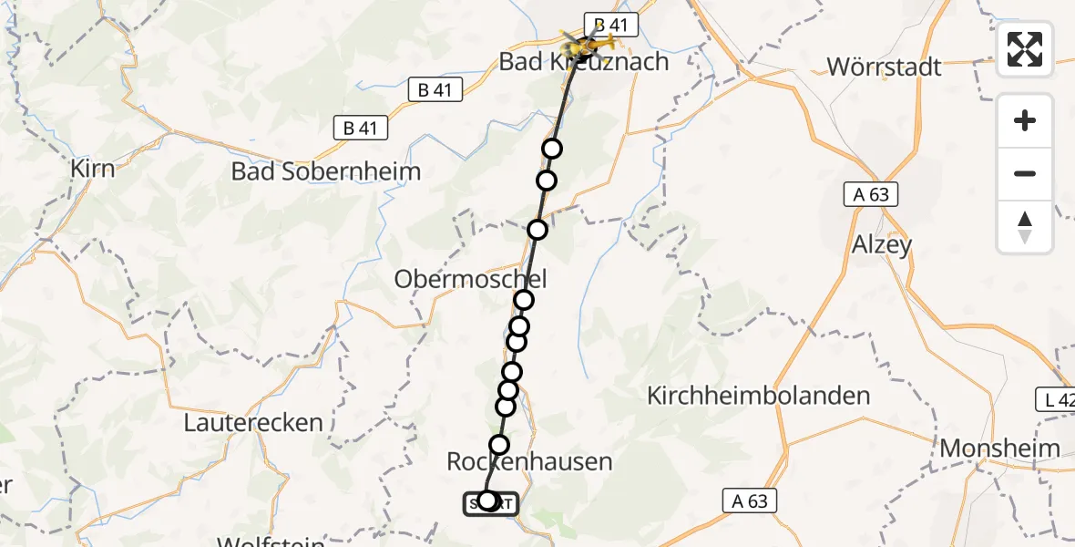 Flugroute Rettungshubschrauber Rockenhausen - Bad Kreuznach, 13 September 2026, 13:01