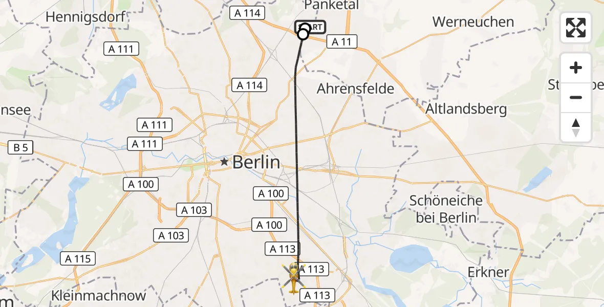 Flugroute Rettungshubschrauber Helios Clinic Berlin-Buch - Berlin, 13 September 2026, 13:07