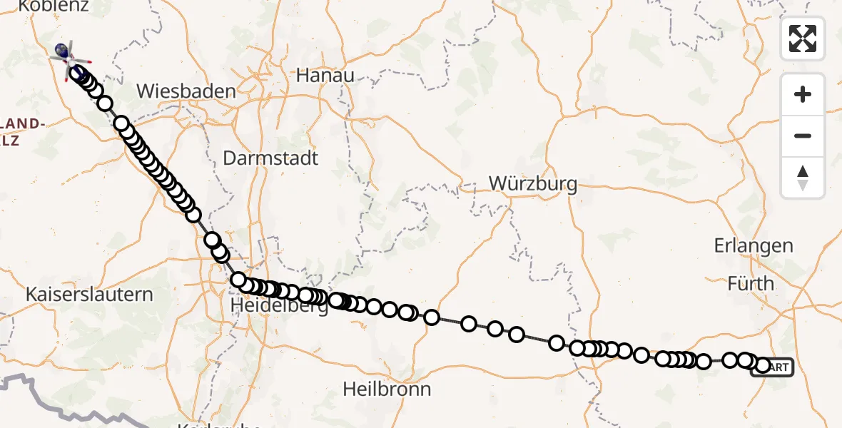 Flugroute Polizeihubschrauber Roth - Sankt Goarshausen, 13 September 2026, 13:53