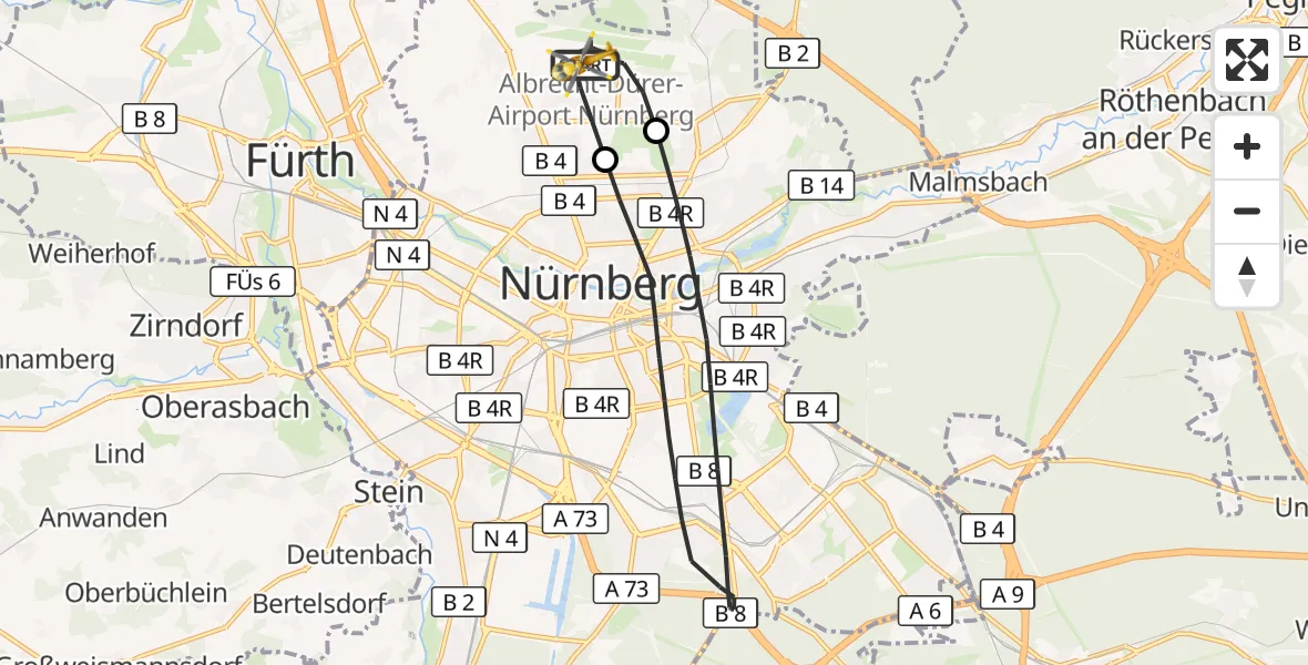 Flugroute Ambulanzhubschrauber Flughafen Nuremberg - Flughafen Nuremberg, 13 September 2026, 13:54