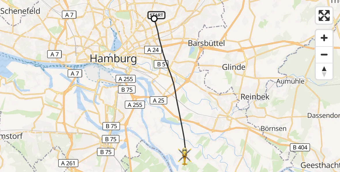 Flugroute Rettungshubschrauber Hamburg Military Hospital - Hamburg, 13 September 2026, 14:11