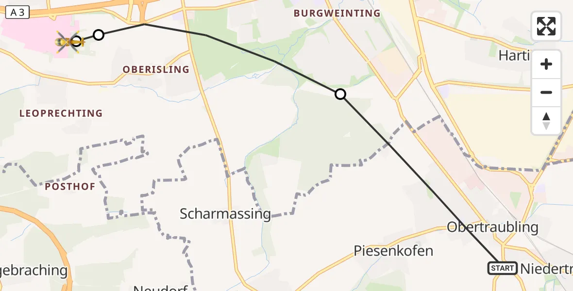 Flugroute Rettungshubschrauber Obertraubling - DRF Air Rescue Station Regensburg / Regensburg University Hospital, 13 September 2026, 14:27