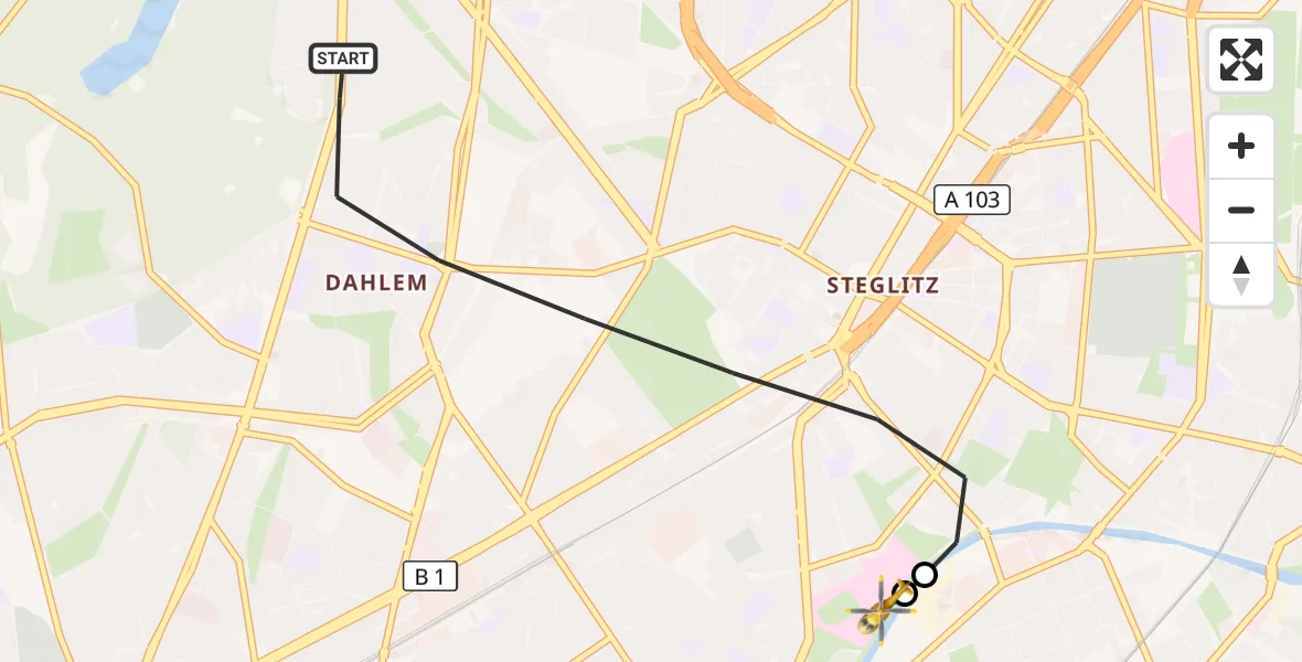 Flugroute Rettungshubschrauber Berlin - Charité Clinic Benjamin Franklin Campus, 13 September 2026, 14:27