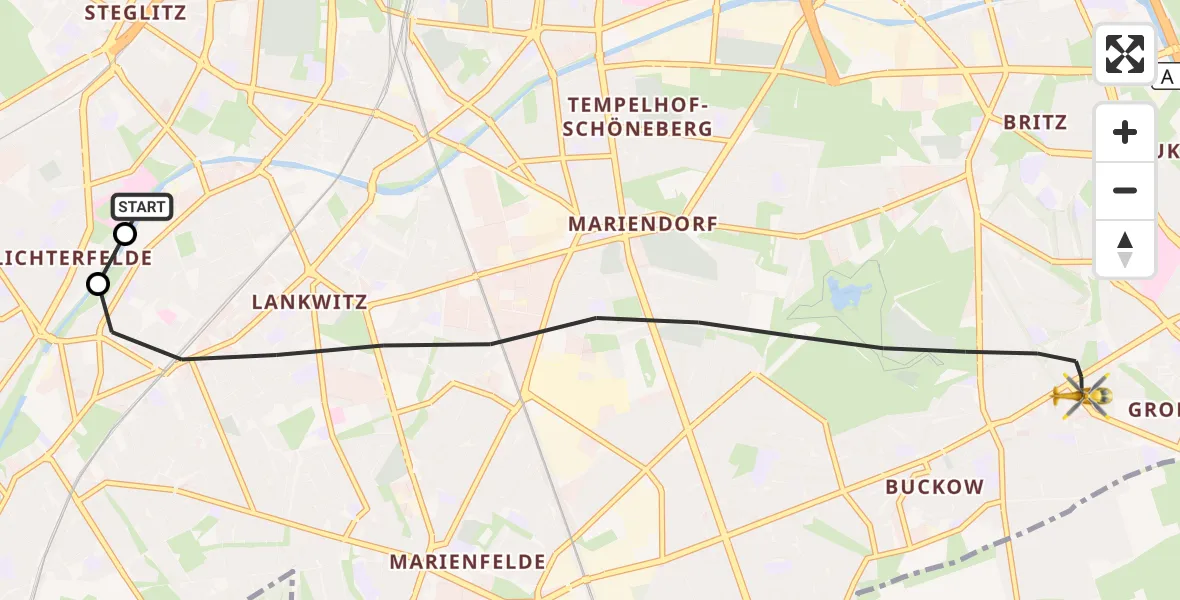 Flugroute Rettungshubschrauber Charité Clinic Benjamin Franklin Campus - Berlin, 13 September 2026, 14:48