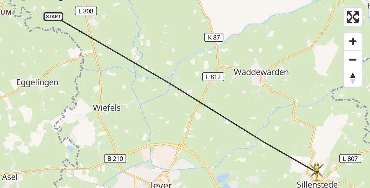 Flugroute Ambulanzhubschrauber Wangerland - Schortens, 13 September 2026, 14:56