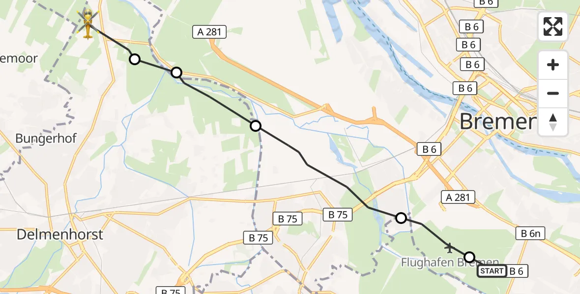 Flugroute Rettungshubschrauber Bremen - Delmenhorst, 13 September 2026, 14:57