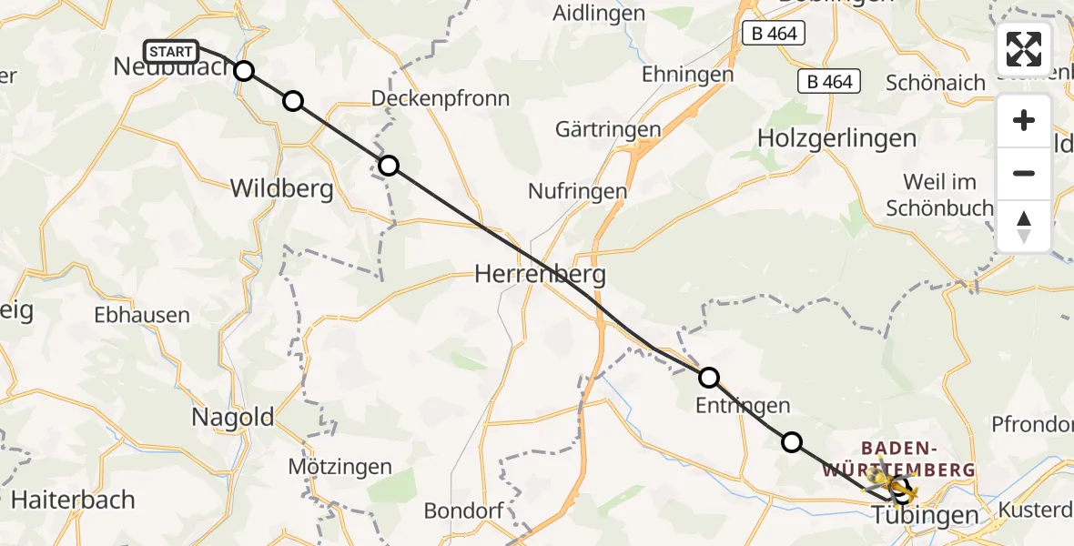 Flugroute Rettungshubschrauber Neubulach - Tübingen University Hospital, 13 September 2026, 14:57