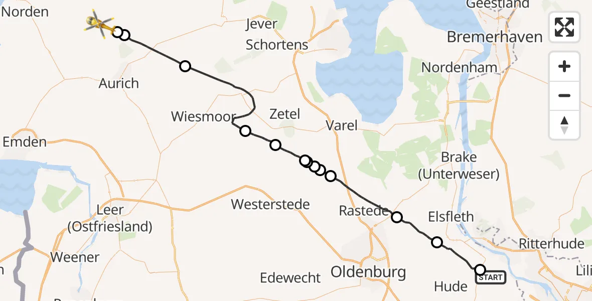 Flugroute Rettungshubschrauber Lemwerder - Eversmeer, 13 September 2026, 15:03