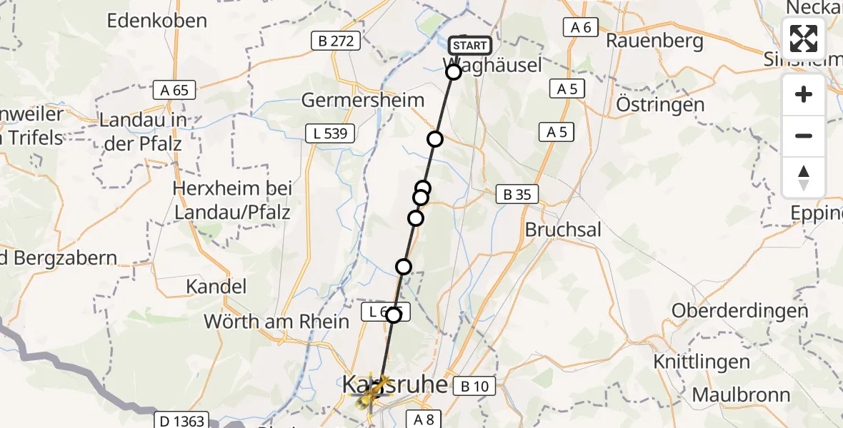Flugroute Ambulanzhubschrauber Oberhausen-Rheinhausen - Sankt Vincentius Hospital, 13 September 2026, 15:12