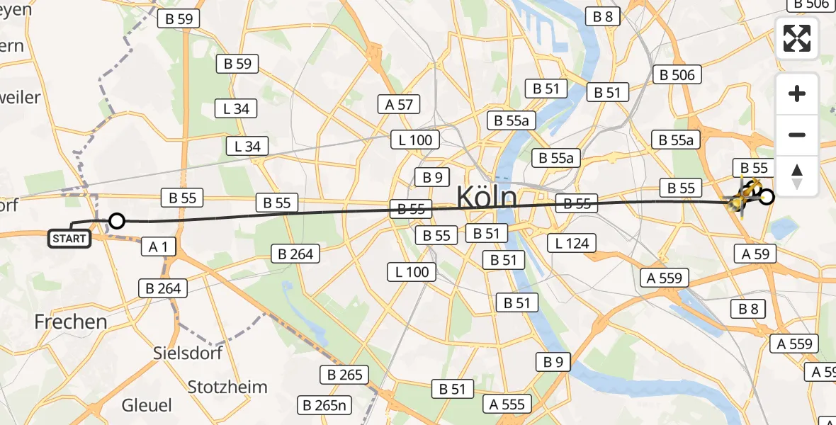 Flugroute Rettungshubschrauber Frechen - Merheim Hospital, 13 September 2026, 15:13