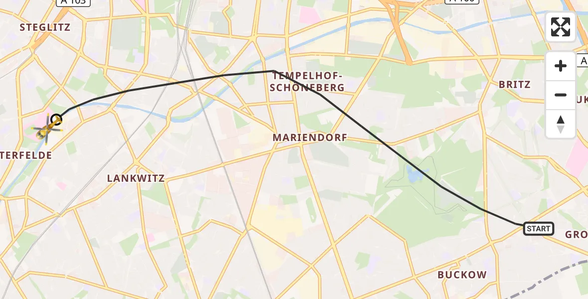 Flugroute Rettungshubschrauber Berlin - Charité Clinic Benjamin Franklin Campus, 13 September 2026, 15:25