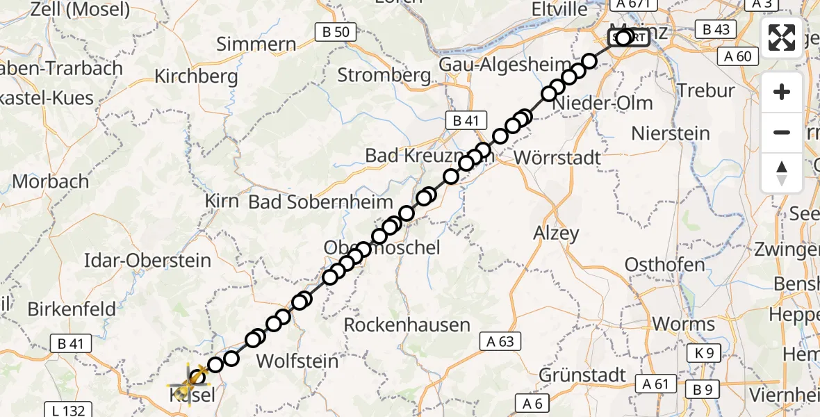 Flugroute Rettungshubschrauber Mainz University Hospital - Blaubach, 13 September 2026, 15:32