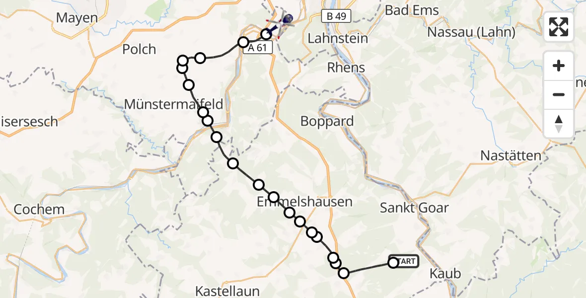 Flugroute Polizeihubschrauber Oberwesel - Winningen, 13 September 2026, 15:35