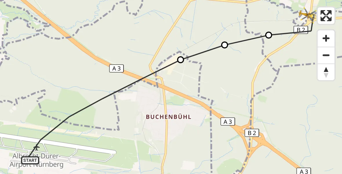 Flugroute Ambulanzhubschrauber Flughafen Nuremberg - Geschaidt, 13 September 2026, 15:37