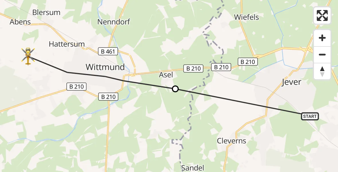 Flugroute Ambulanzhubschrauber Jever - Wittmund, 13 September 2026, 15:49