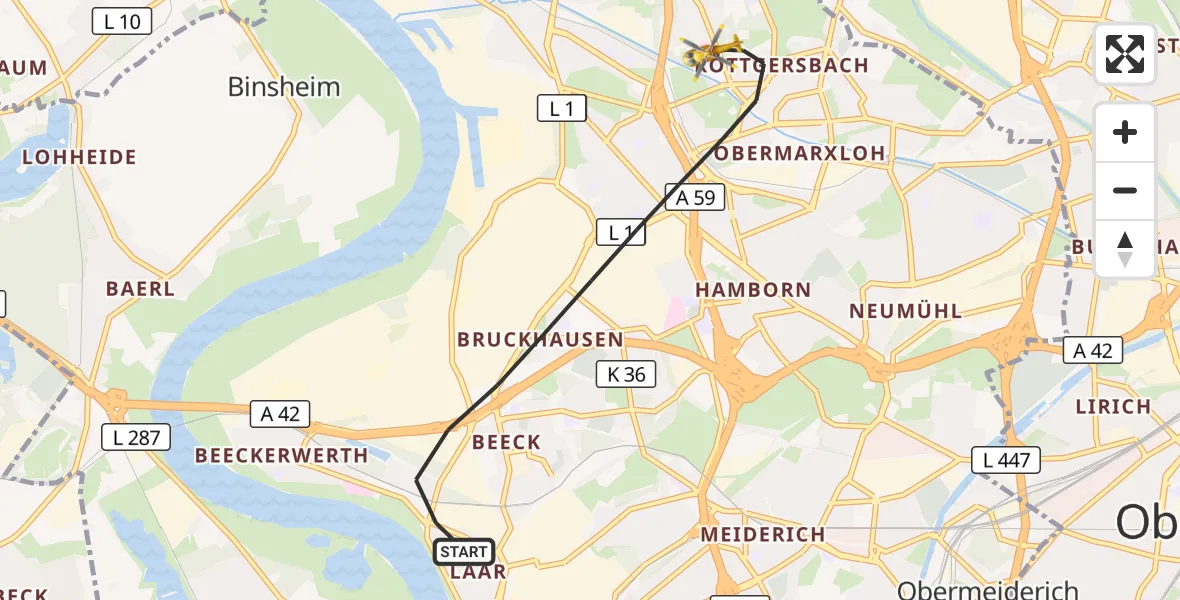 Flugroute Rettungshubschrauber Duisburg - Duisburg, 13 September 2026, 15:54
