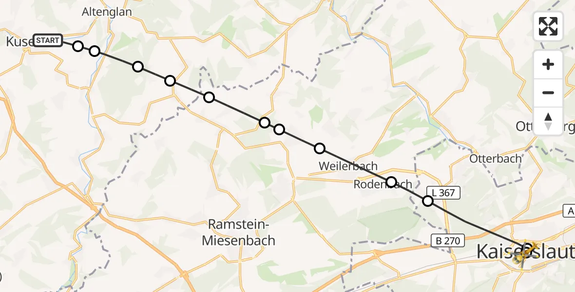 Flugroute Rettungshubschrauber Kusel - Westpfalz Hospital Kaiserslautern, 13 September 2026, 16:34