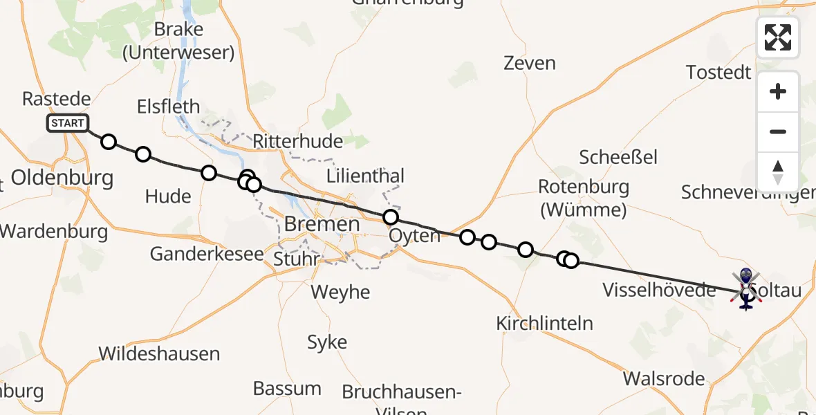 Flugroute Polizeihubschrauber Rastede - Soltau, 13 September 2026, 16:38