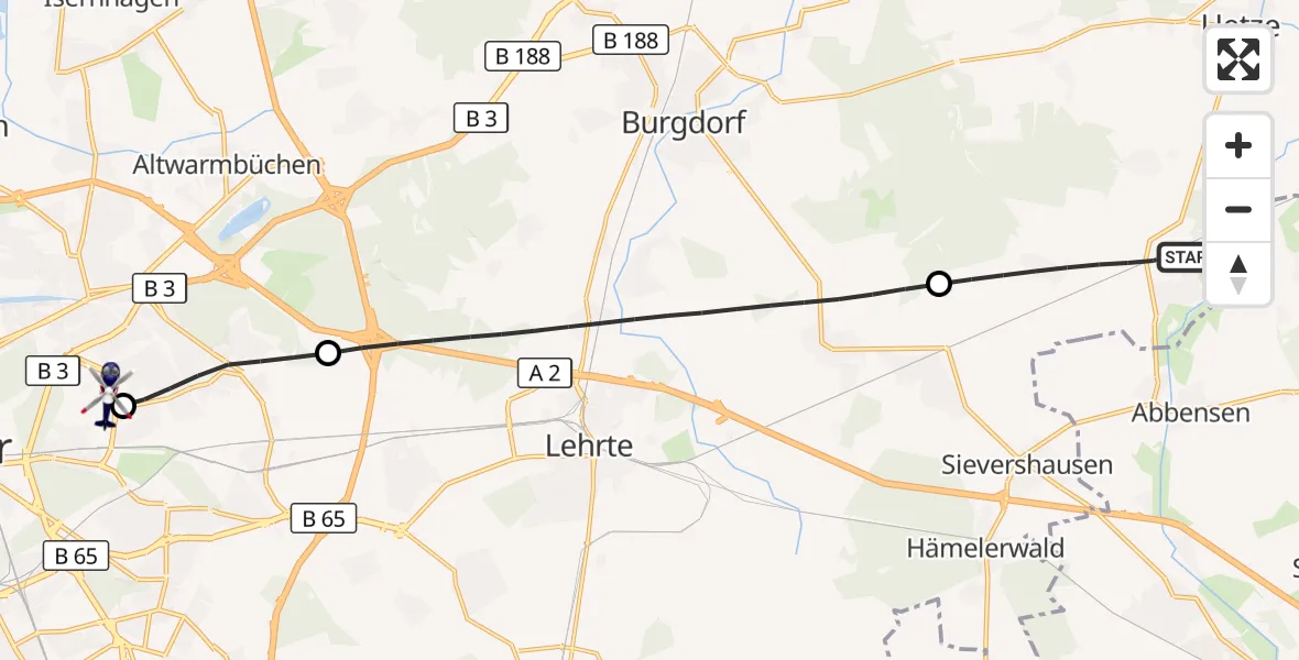 Flugroute Polizeihubschrauber Uetze - Hannover Luftrettung Hubschrauberlandeplatz (Christoph 4), 13 September 2026, 16:41