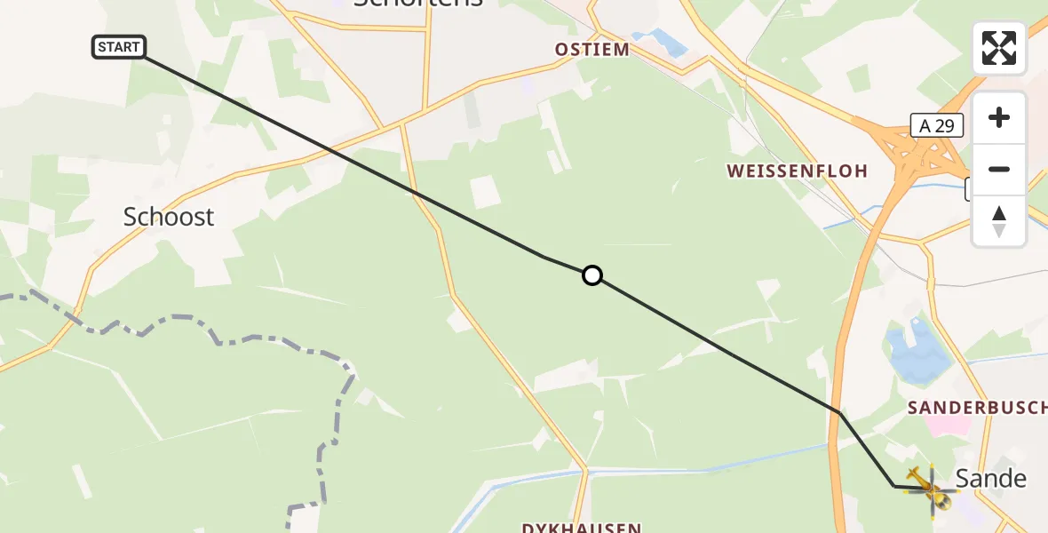 Flugroute Rettungshubschrauber Schortens - Sande, 13 September 2026, 16:41