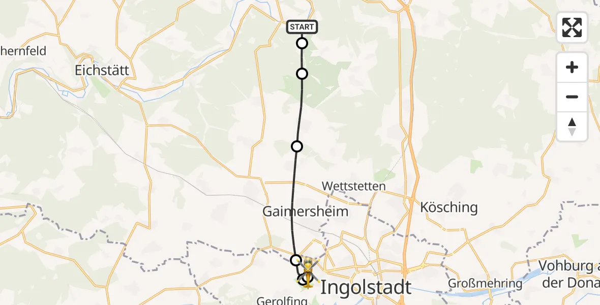 Flugroute Rettungshubschrauber Walting - Ingolstadt Hospital, 13 September 2026, 16:48