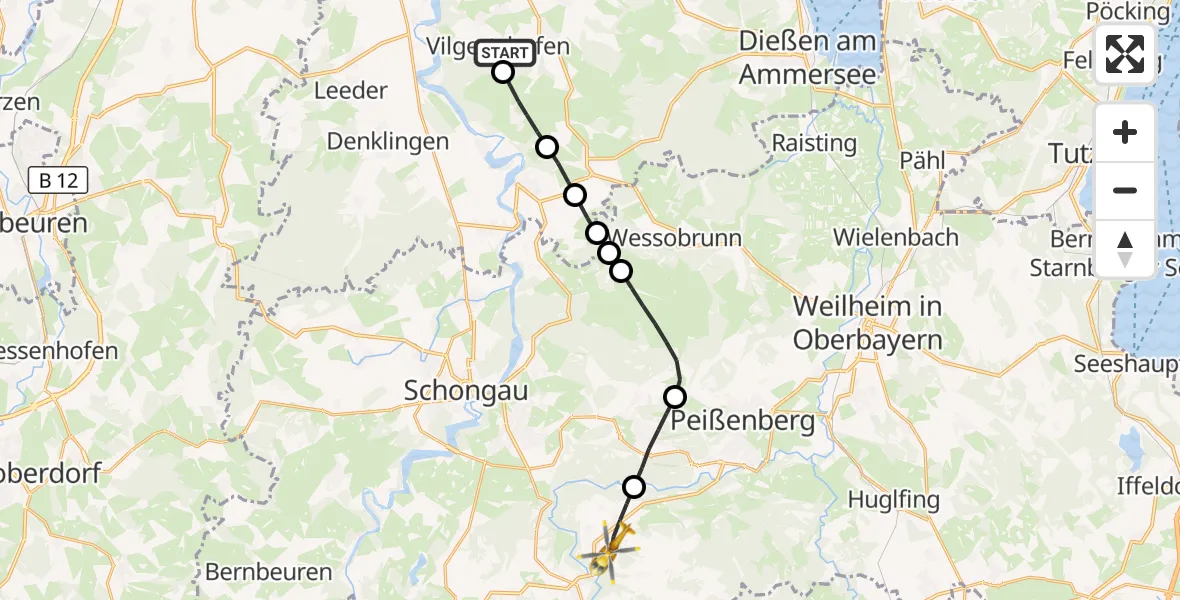 Flugroute Rettungshubschrauber Vilgertshofen - Böbing, 13 September 2026, 16:53